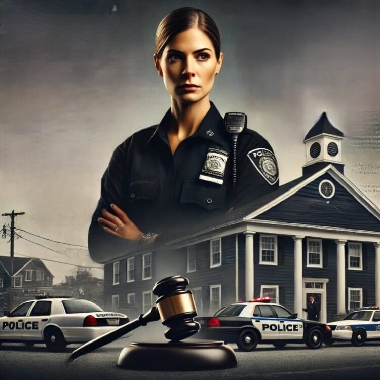 A serious female police officer confronting injustice within her agency