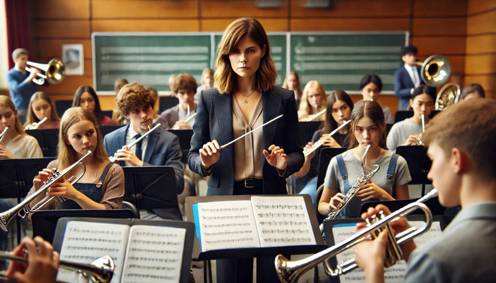 A Female Teacher Leading a High School Band