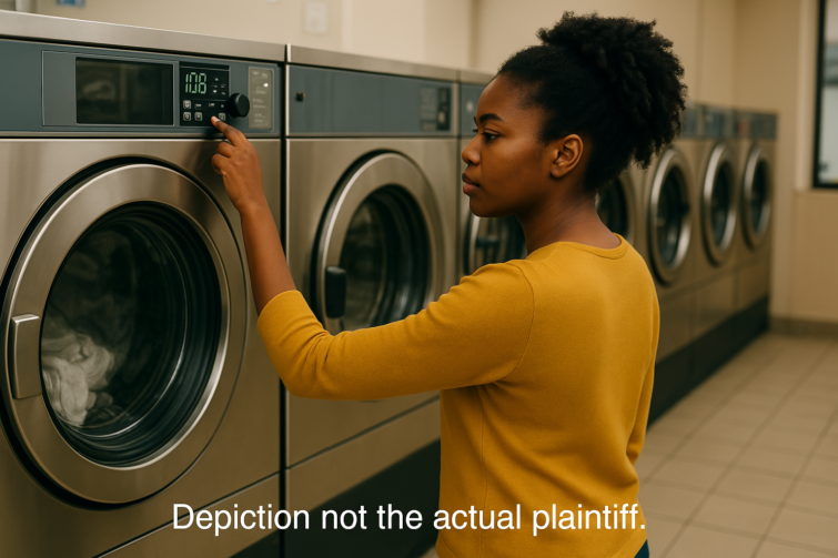 Black woman working in a laundromat