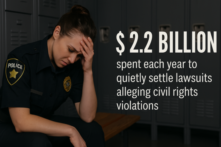 A distressed female officer seated in the locker room