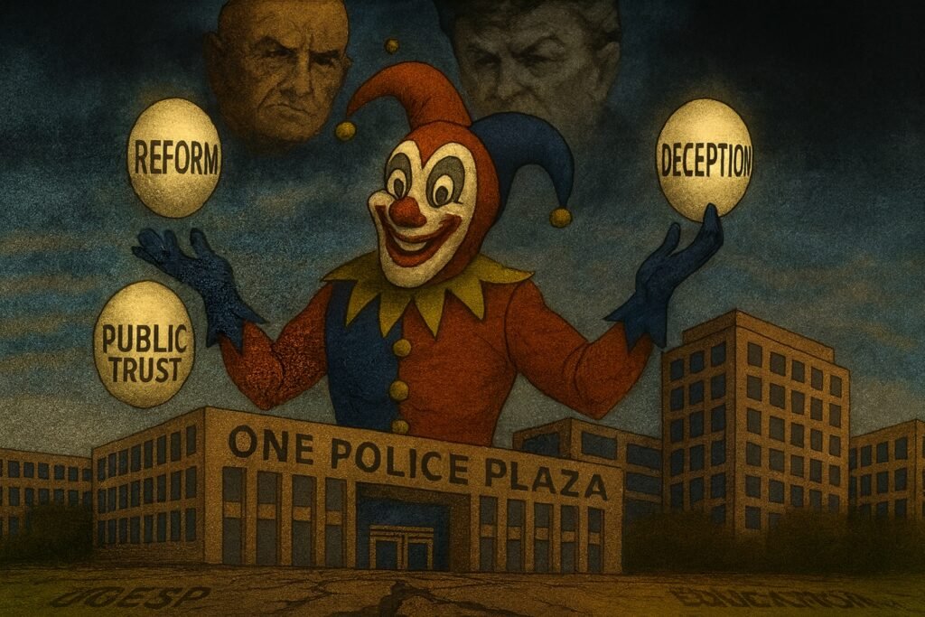 Court Jester Hovering Over NYPD Headquarters